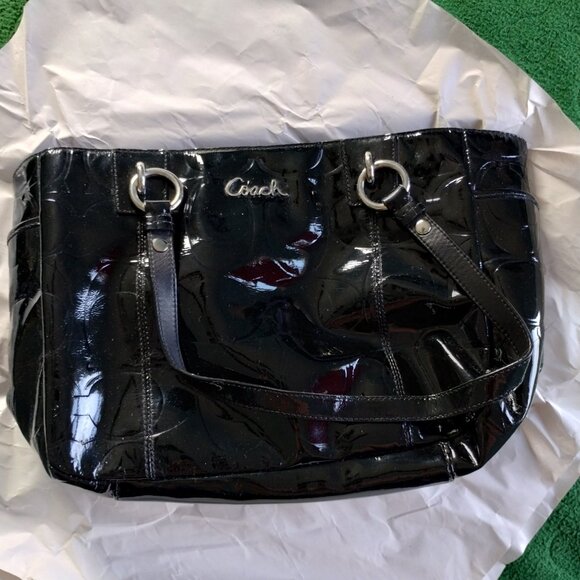 COACH Black Patent Leather Embossed C East West Gallery Large Tote F17729 -#90